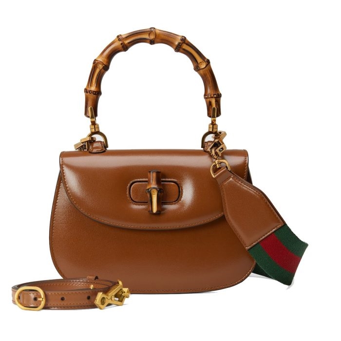 Front view of Gucci Bamboo 1947 Mini Bag with bamboo handle