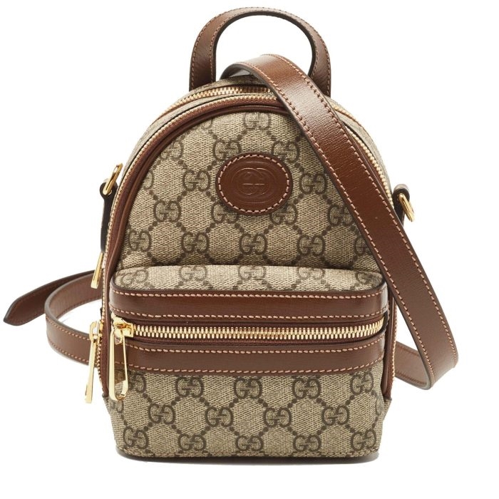 Gucci GG Supreme beige canvas shoulder bag front view with Interlocking G hardware